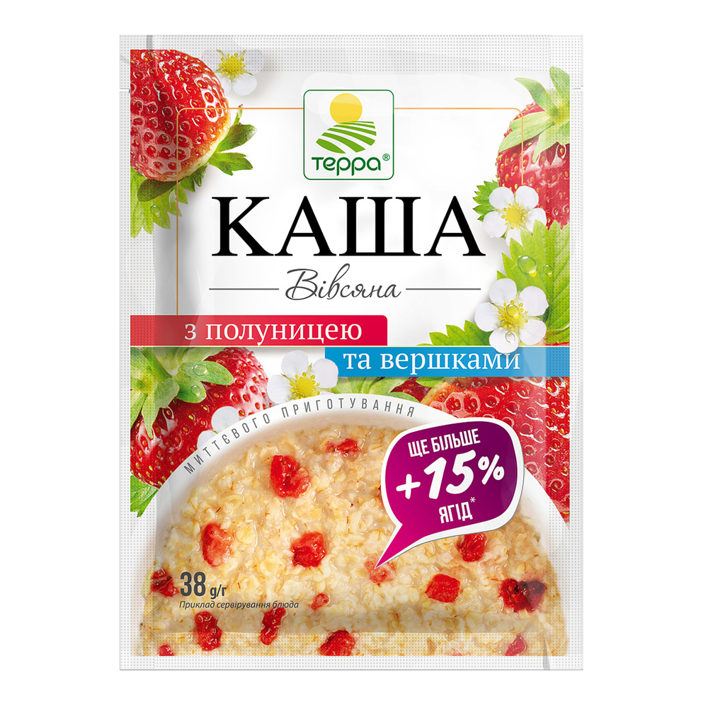 Каша вівсяна з вершками та полуницею миттєвого приготування, 190 г (5 пакетиків по 38 г)